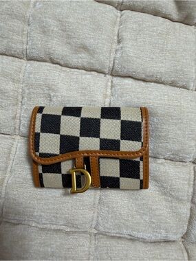 Dry Goods Black and Cream Checkered Wallet with Brown Trim